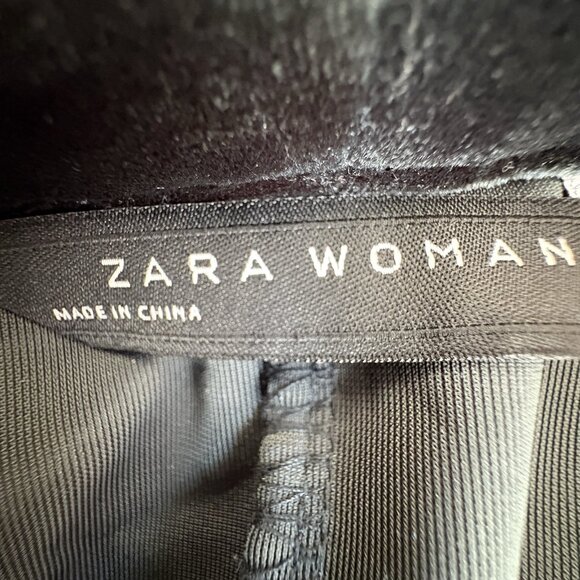 ZARA WOMAN Dress Size M Dark Green Velvet V-neck Oversized Minimalist A-line - Picture 2 of 10